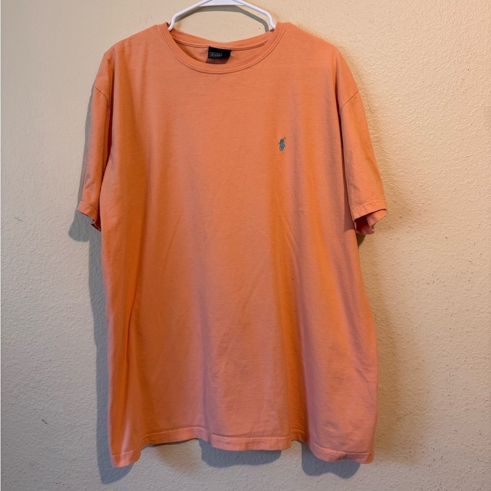 Polo Ralph Lauren Peach T-Shirt Men’s Size L Vintage USA Made Turquoise Pony